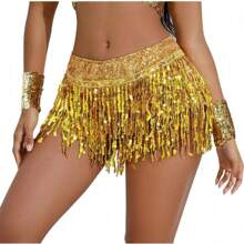 女士肚皮舞嘻哈围巾裙闪亮流苏迪斯科服装亮片裹身狂欢服装流苏裙 - 彩色 - 查看 25