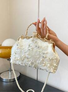 Pearl Embroidery Fashion Handbag,Cheongsam/Banquet Clutch Bag With Chain, Embroidered Pearl Shoulder Bag