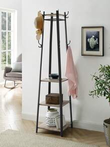 VASAGLE Coat Rack, Cloakroom, Clothes Rack With 3 Tier Shelf, Hooks And Rails, Steel Frame, Industrial Style, Greige And Black - Black - View 3