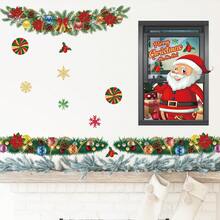 圣诞快乐墙贴，圣诞老人圣诞丝带墙贴，DIY绿叶语录新年快乐墙贴，可移除圣诞麋鹿窗贴，圣诞节假日派对装饰用品（4种款式） - 彩色 - 查看 12