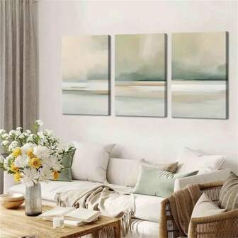 3Pcs Framed/Unframed Sage Green Canvas Wall Art Modern Neutral Abstract Wall Decor Pictures Minimalist Green Tan Posters Prints For Living Room Bedroom Home Decoration Ready To Hang Wooden Frame Gifts Birthday Graduation