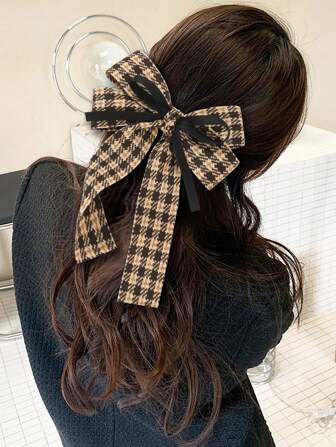 1pc Checkered Bow Ribbon Hair Clip, Checkerboard Ponytail Holder For /Winter Valentine's Day Valentines Claw Clips Hair Claws Hair Barrettes, School Stuff, Elegant, College, Winter Outfit For Women, Bows, Cute