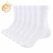 YUEDGE 6 Pairs Cotton Cushion Crew Socks Workout Training Hiking Walking Athletic Sports Socks For Men - White - View 1