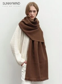 1pc Women's Solid Color Polyester Versatile Scarf, Suitable For Commuting And Daily Use - Rust - View 7