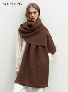 1pc Women's Solid Color Polyester Versatile Scarf, Suitable For Commuting And Daily Use - Rust - View 1