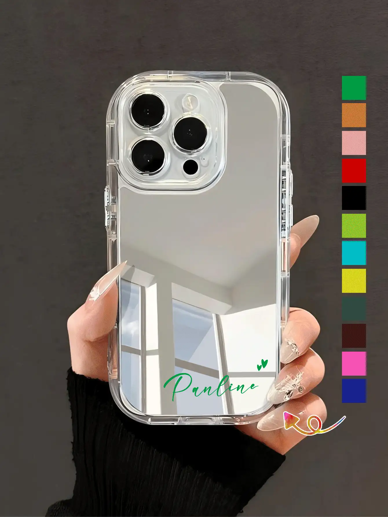 Mirror Black Customized Phone Case With Personalized Name Heart-Shaped Design Full-Coverage Shockproof Cover Compatible With 11 12 13 14 15 16 Pro Max Personalized Custom Name Case For Couple Anniversary Birthday Gift Aesthetic Phone Case - Clear - View 2