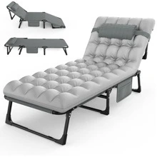 Folding Camping Cot, Adjustable 4+2 Positions Reclining Portable Outdoor Cot Heavy Duty Sleeping Bed Cots W/Pillow Mat, Chaise Lounge Chair For Home Office Nap Beach Pool Patio Travel