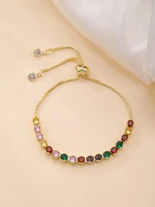 1 chiếc vòng tay có thể điều chỉnh bằng đồng mạ vàng 14k đính đá Zirconia thời trang & tinh tế dành cho nữ - Nhiều màu - Xem 20