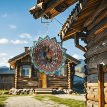 创意 3D 旋转风铃花园装饰，彩色风车悬挂风车金属工艺品 - 雞 - 查看 4