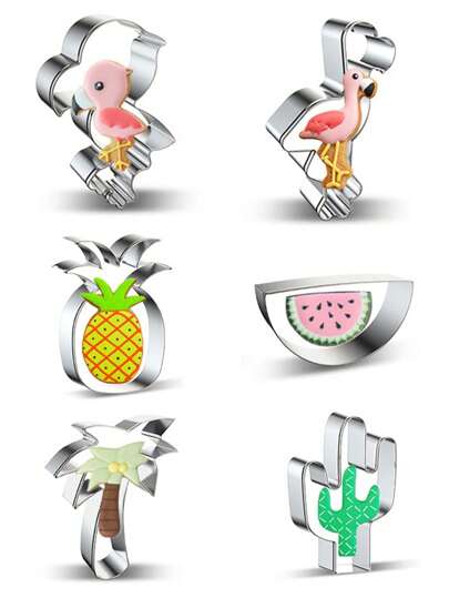 1 件火烈鸟和椰子树不锈钢饼干模具，适用于 DIY 烘焙蛋糕，夏季