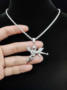 1 件时尚创意男女通用嘻哈天使吊坠项链，适合派对或日常佩戴，2 种链条款式可选 - 銀色 - 查看 6
