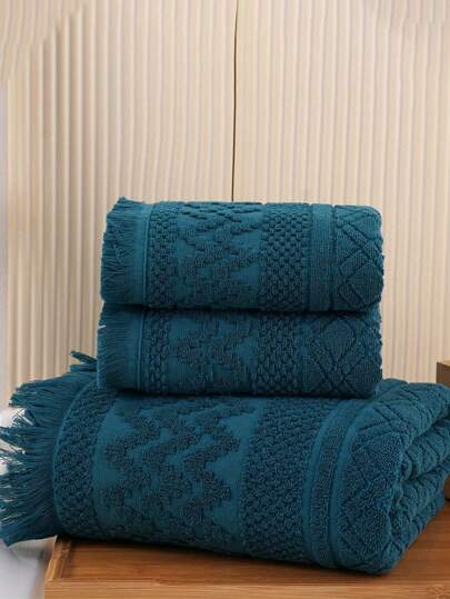 QIBHI 1/3件棉质提花流苏轻薄浴巾/手巾，柔软吸水，适用于浴室、酒店、健身房、旅行、送礼、沙龙、运动、户外、海滩、学校、返校季、旅行配件、家居用品