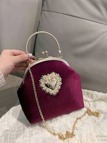 Solid Color Canary Clutch, Delicate Love Shaped Hardware Decoration With Metal Chain Crossbody Bag, Anti-Theft Pocket Bag, Cheongsam Style Handbag Suitable For Evening Dress, Cheongsam, Etc. To Attend Chinese Dinner Parties, Family Gatherings. It Can Be Used As A Birthday Gift Or A Holiday Gift For Your Mother Christmas Winter Christmas Gifts