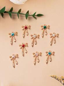 10 件时尚吊坠心形空心蝴蝶结吊坠，锌合金嵌入式玻璃吊坠，DIY 珠宝制作适用于项链、耳环、手链、派对礼物 - 鏤空蝴蝶結 - 查看 2