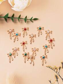 10 件时尚吊坠心形空心蝴蝶结吊坠，锌合金嵌入式玻璃吊坠，DIY 珠宝制作适用于项链、耳环、手链、派对礼物 - 鏤空蝴蝶結 - 查看 3