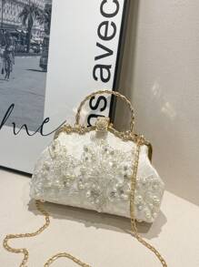 Pearl Embroidery Fashion Handbag,Cheongsam/Banquet Clutch Bag With Chain, Embroidered Pearl Shoulder Bag