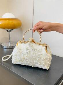 Pearl Embroidery Fashion Handbag,Cheongsam/Banquet Clutch Bag With Chain, Embroidered Pearl Shoulder Bag