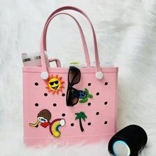 Summer New EVA Beach Bag, Rubber Tote Bag, Waterproof Washable Tip Proof Durable Open Tote Bag, Super Large Capacity Suitable For Shopping, Grocery Shopping, Travel, Parties, Outdoor Activities, Beach Seaside - Black - View 6