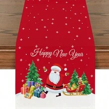 1 chiếc khăn trải bàn bằng vải lanh mùa đông Giáng sinh, trang trí ngày lễ hình cây thông Noel và người tuyết, thiết kế chữ cái cho gia đình, nhà hàng, 13"X72"/33cm*183cm - Nhiều màu - Xem 23