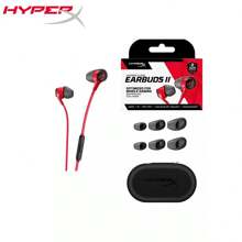 HyperX Cloud Earbuds II – Drivers de 14 mm, Quatro pontas de ouvido, Estojo de transporte rígido, Plugue de 90° de baixo perfil, Plugue de 3,5 mm, Microfone integrado, Botão multifuncional, PC, Celular