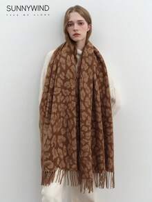 1 件豹纹舒适厚实优雅保暖围巾，冬季时尚 - 棕色 - 查看 6