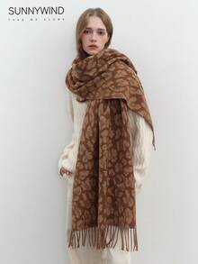 1 件豹纹舒适厚实优雅保暖围巾，冬季时尚 - 棕色 - 查看 2