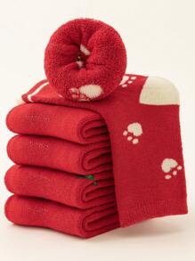 5 đôi tất len dày ấm áp mùa đông cho bé gái, màu đỏ, đỏ thẫm, hồng, thiết kế hình thỏ, thích hợp cho tiệc tùng mùa thu đông, ấm cúng, giản dị, thời trang - Nhiều màu - Xem 2