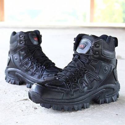 Men's High Top Outdoor Slip-Resistant Durable Work Boots, Hiking Shoes, Combat Boots, Suitable For Hunting, Autumn & Winter