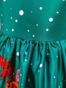 Girls' Santa Claus & Christmas Tree Pattern Holiday Party Dress, Suitable For Family Gatherings, Dress Pattern Randomly Cut, Direction Not Fixed (Headband Not Included) - Green - View 8