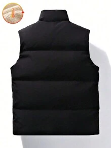 1pc Teen Girl Casual Outdoor Versatile Thermal Lined Thickened Wind & Cold Resistant Stand Collar Vest, Autumn/Winter - 黑色 - 查看 4
