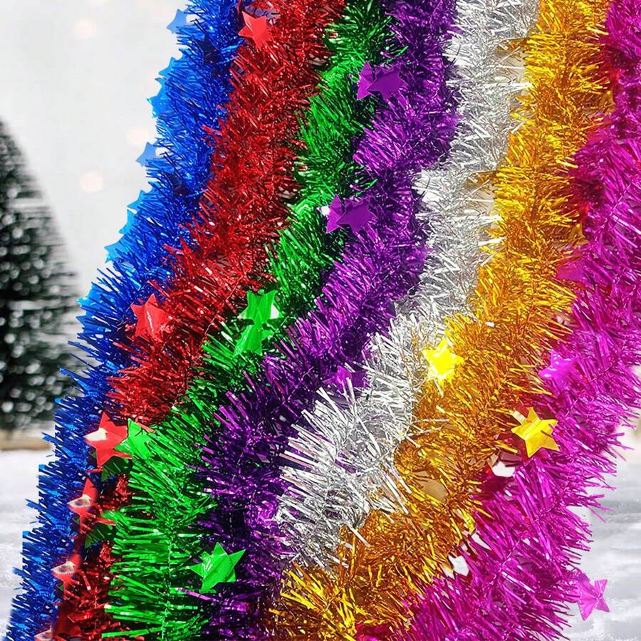 1set/2pcs/6pcs Star Fabric Decor, Party Birthday Wedding Celebration Decorations, Fluffy Metallic Garland Wreath, Artificial Plant And Flower Decor For Tree, Stair, Fireplace, Wall, Party Best Gifts Birthday Home Decor Christmas Decorations Room Decor Christmas Winter Christmas Decorations Home Christmas Gifts Christmas Decor - Multiple Specifications and Colors - View 1