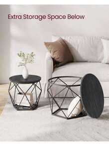VASAGLE Round Coffee Table, Set Of 2, Side Table, Sofa End Table, Modern Style, Removable Top, Steel Frame, For Living Room, Black - Black - View 5