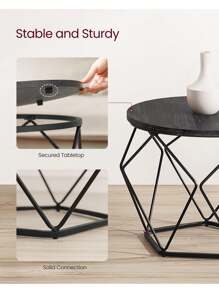 VASAGLE Round Coffee Table, Set Of 2, Side Table, Sofa End Table, Modern Style, Removable Top, Steel Frame, For Living Room, Black - Black - View 6