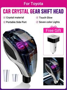 Acodo 适用于丰田汽车的水晶换档头和 7 色 LED 灯换档旋钮，即插即用，侧面端口，握感舒适，防刮擦 - 銀黑色 - 查看 2