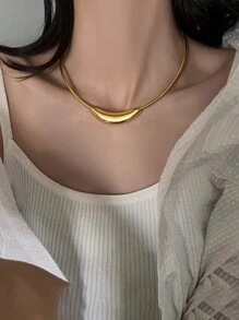 1 chiếc vòng cổ ngắn bằng thép không gỉ hình ống cong phóng đại cho nữ, thích hợp để đeo hàng ngày - cổ áo - Xem 3