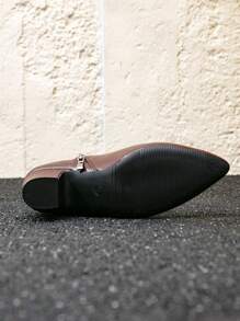 女士时尚粗跟尖头拉链性感派对/活动黑色靴子 - 咖啡棕 - 查看 8