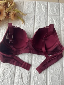 Bra With Reinforced Lace Details And Adjustable Straps Premium Polyamide - Màu Đỏ Sâu - Xem 2