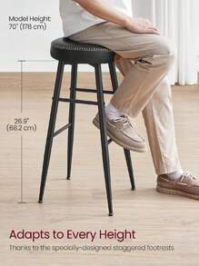 VASAGLE Collection - Bar Stools Set Of 2, Kitchen Counter Stools, Breakfast Stools, Synthetic Leather With Stitching, 76.2 Cm Tall, Home Bar Dining Room, Easy Assembly, Black - Black - View 8