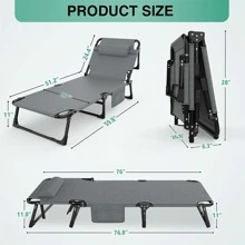 Folding Camping Cot, Adjustable 4+2 Positions Reclining Portable Outdoor Cot Heavy Duty Sleeping Bed Cots W/Pillow Mat, Chaise Lounge Chair For Home Office Nap Beach Pool Patio Travel