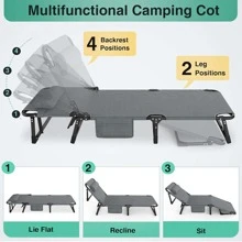 Folding Camping Cot, Adjustable 4+2 Positions Reclining Portable Outdoor Cot Heavy Duty Sleeping Bed Cots W/Pillow Mat, Chaise Lounge Chair For Home Office Nap Beach Pool Patio Travel