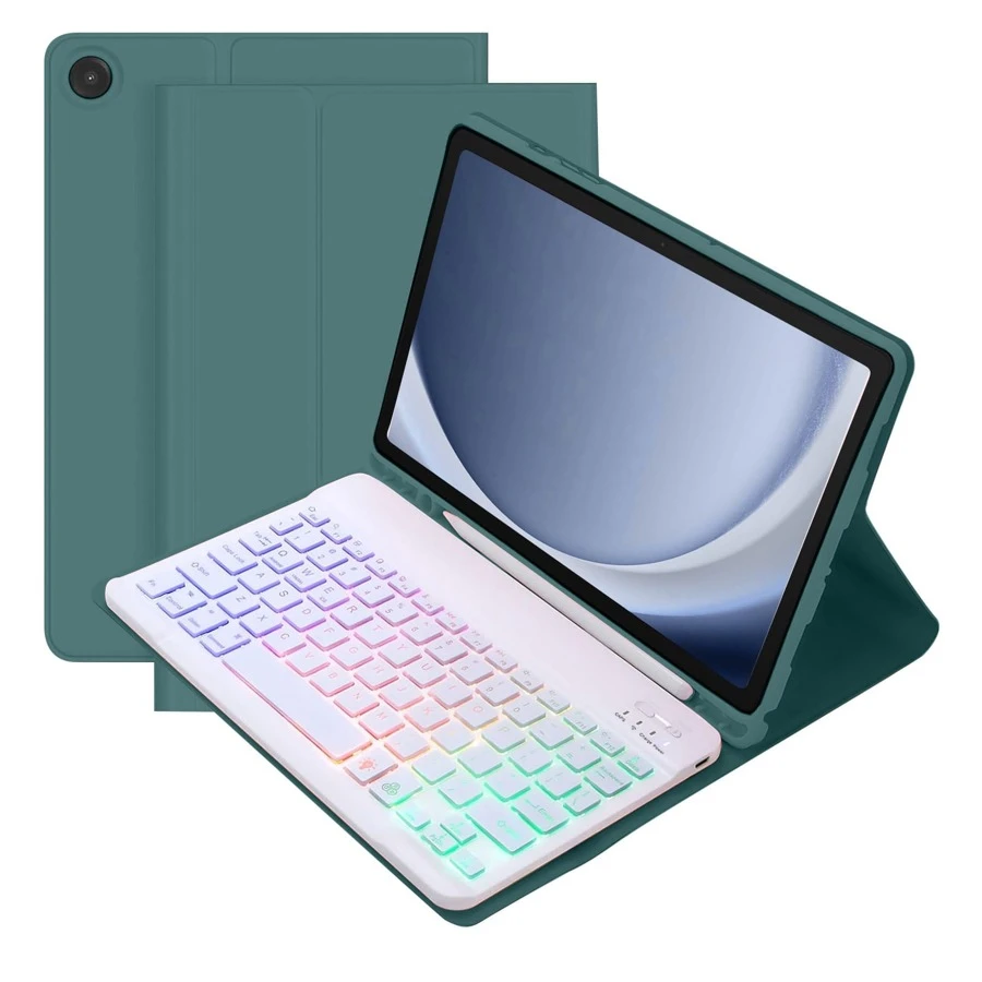 适用于三星 Galaxy Tab / Pad SE 的可拆卸彩色背光蓝牙键盘保护套,超薄轻巧支架保护套,带笔槽(不含 Apple Pencil),深绿色。 - 墨綠色 - 查看 1