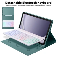 适用于三星 Galaxy Tab / Pad SE 的可拆卸彩色背光蓝牙键盘保护套，超薄轻巧支架保护套，带笔槽（不含 Apple Pencil），深绿色。 - 墨綠色 - 查看 2