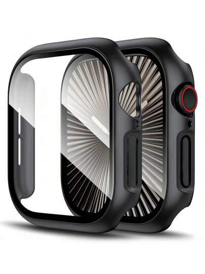 Custodia 3 in 1 con protezione schermo in vetro temperato compatibile con Apple Watch Series 11/10/9/8/SE2/7/6/SE/5/4/3/2/1 da 49mm/46mm/42mm/45mm/44mm/41mm/40mm, paraurti sottile in PC rigido con copertura completa, protezione ultra sottile HD compatibile con