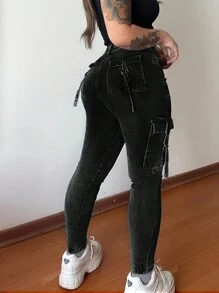 Y2k Flap Pocket Side Cargo Skinny Jeans