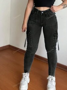 Y2k Flap Pocket Side Cargo Skinny Jeans
