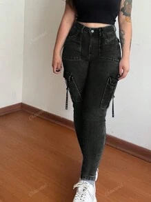 Y2k Flap Pocket Side Cargo Skinny Jeans