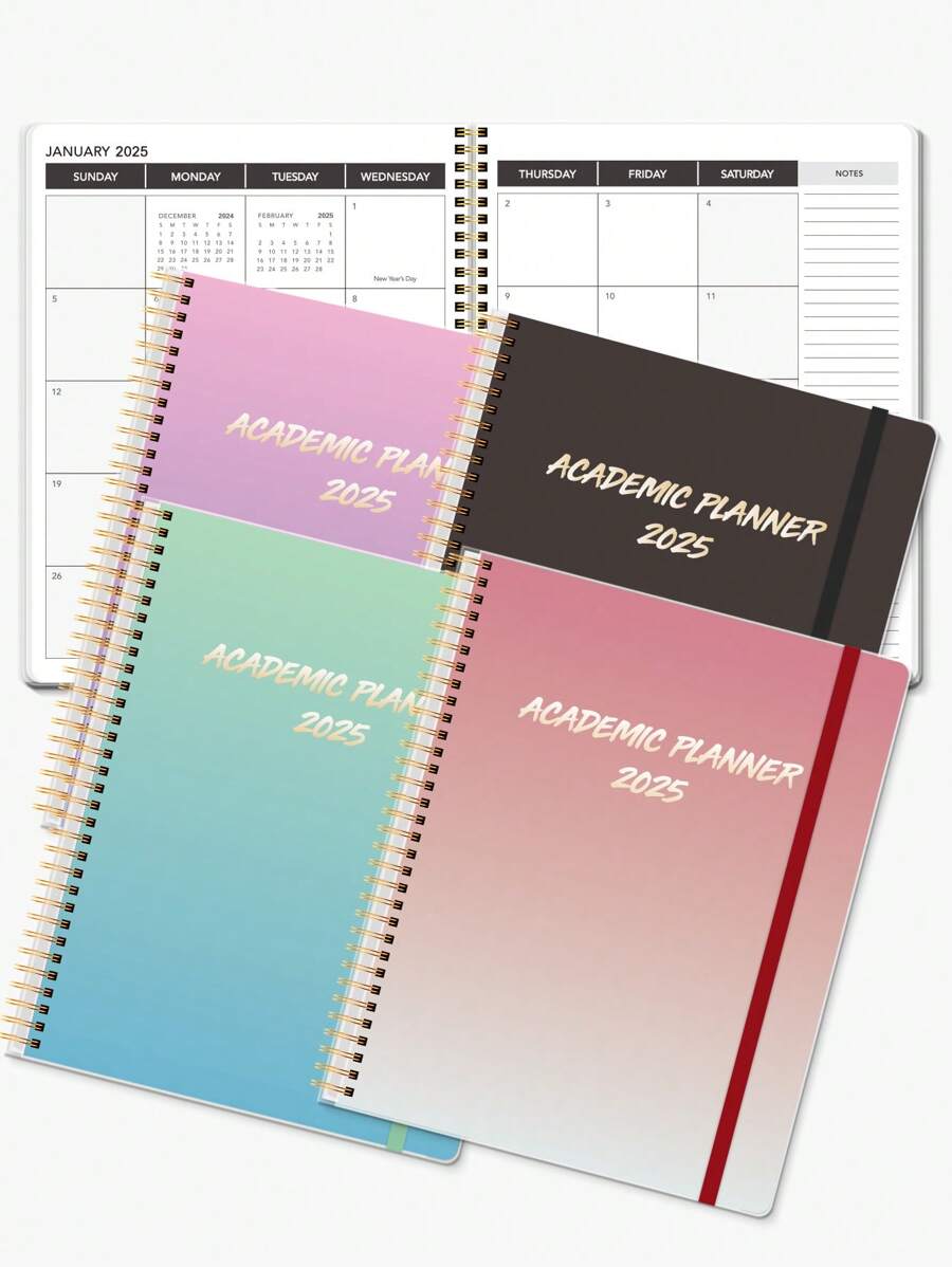 1 件，2025 极简主义学术计划器，12 个月励志学生计划器，带耐用条纹，72 页高效课程计划器，时尚装订，每周和每月计划器，180° 平开设计，便于书写，出色的学术工具，轻松记笔记，时间管理书，保持井然有序并实现目标，A4 尺寸，提高生产力，宿舍必备品，适合学生、学者和教授 - 彩色 - 查看 1