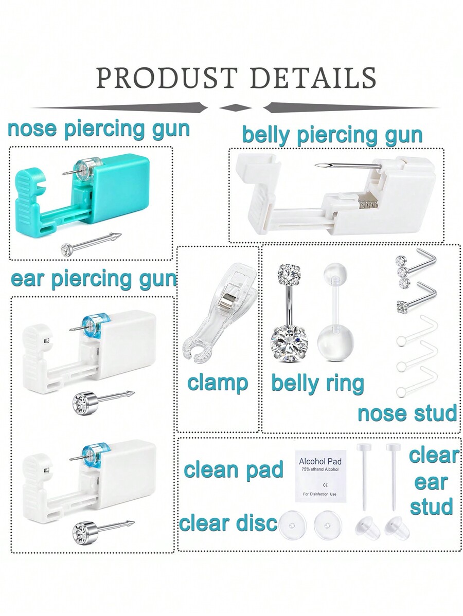 CIZME Ear Piercing Kit Gold Nose Piercing Kit Belly Button Piercing Kit