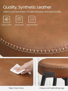 VASAGLE Collection - Bar Stools Set Of 2, Kitchen Counter Stools, Breakfast Stools, Synthetic Leather With Stitching, 76.2 Cm Tall, Home Bar Dining Room, Easy Assembly, Caramel Brown - Brown - View 4