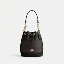Coach Bolso de cubo de hombro, bolso cruzado para mujer, bolso de mano mini con cordón para dama, cartera de embrague